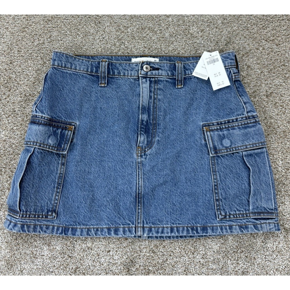 Abercrombie & Fitch High Rise Denim Cargo Mini Skirt Women's 29/8 NWT Blue Y2K